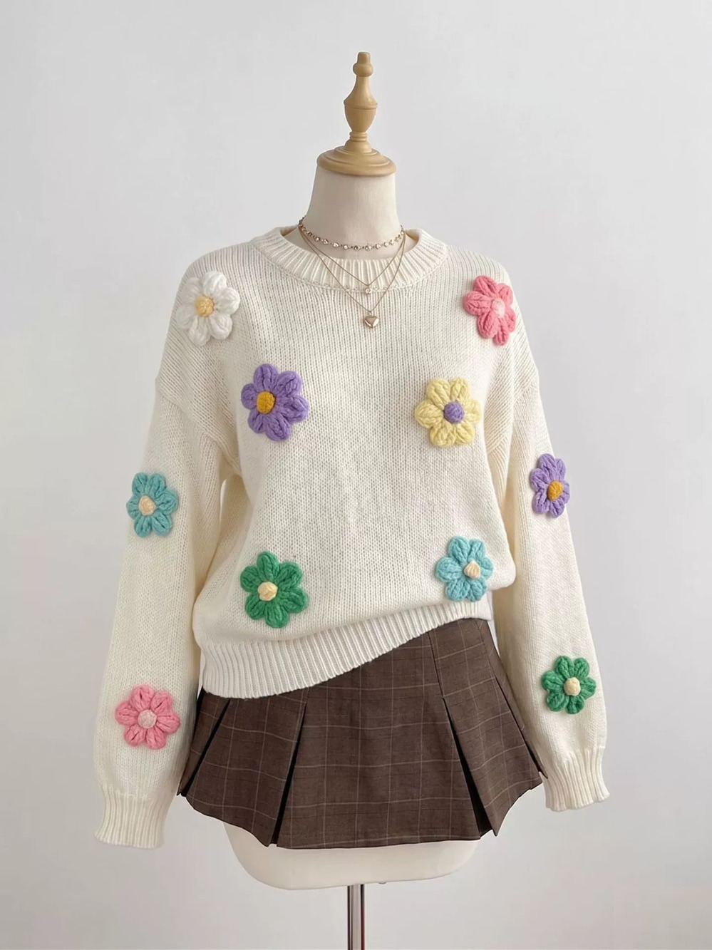ZARA Oversized Chunky Knit Sweater with 3D Floral Pattern for Fall Winter